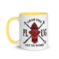 White coffee mug with yellow handle, red fire hydrant design, and color inside for first responders