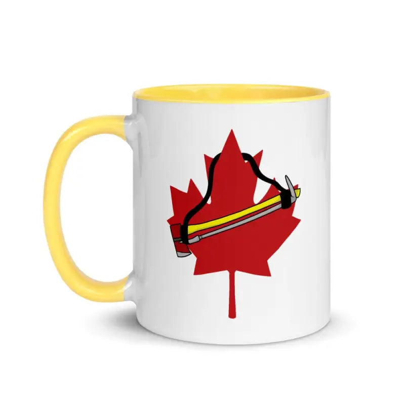 White ceramic Canada Mug with yellow handle and red maple leaf design for tea rituals