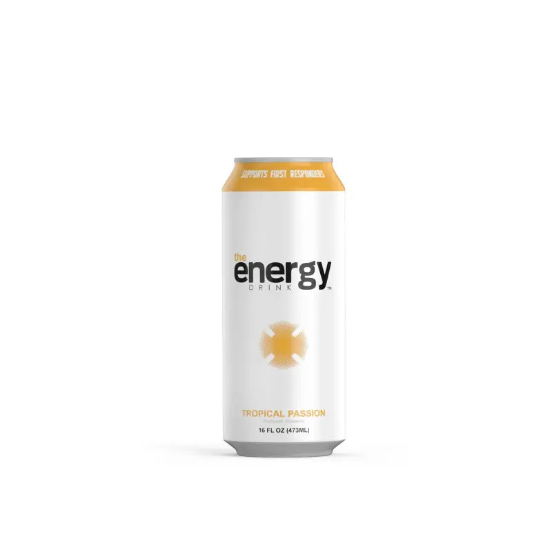 White energy drink can from Buff’d Energy Tropical Passion Flavor 12 Pack for first responders