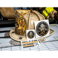 White firefighter helmet with stickers and patches beside training materials in Sticker Pack