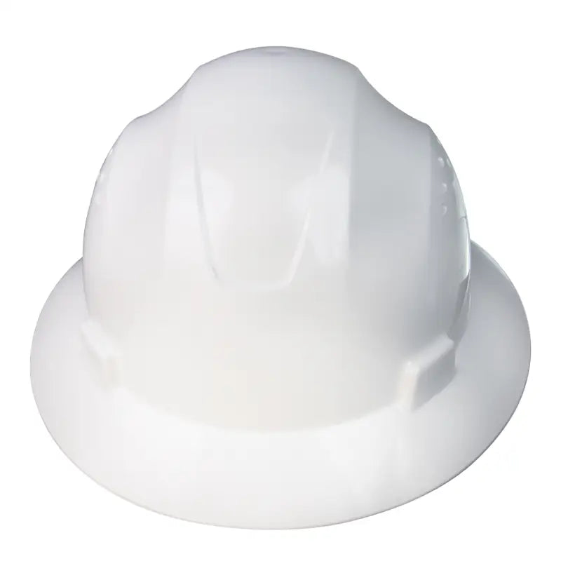 White Full Brim Safety Hard Hat with 4 Point Suspension meets ANSI Z89 standards