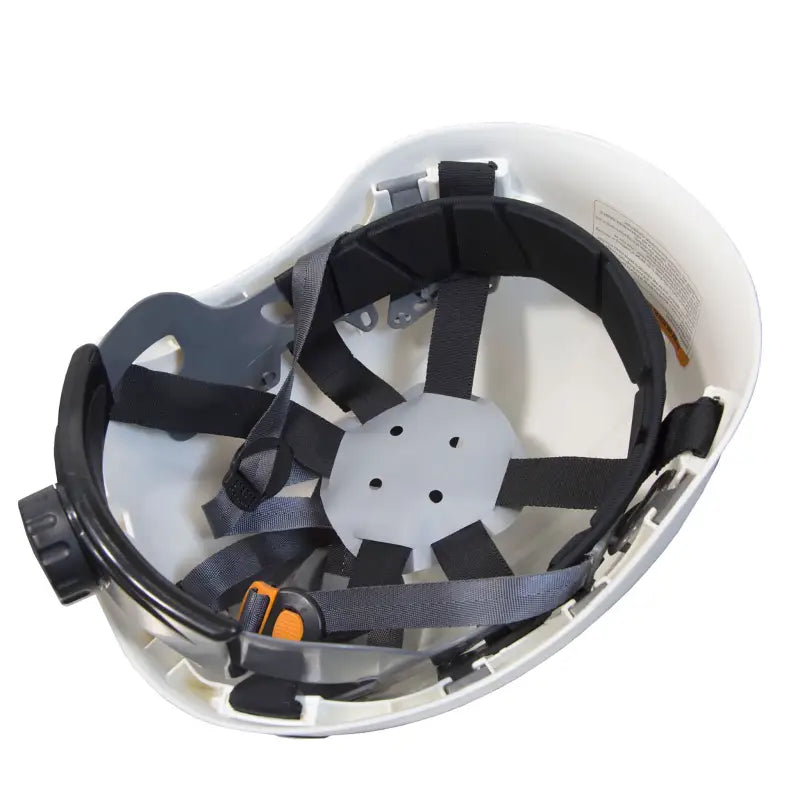 Interior view of a Rescue Hard Hat featuring Adjustable 6 Point Ratchet Suspension