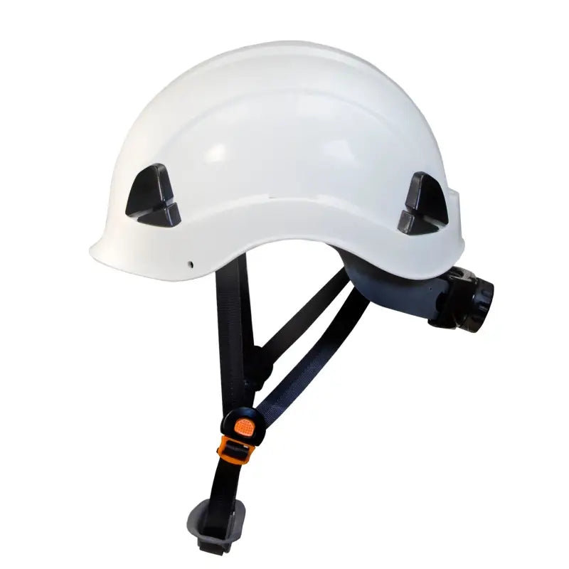 White Rescue Hard Hat with Adjustable 6 Point Suspension and Headlamp for safety