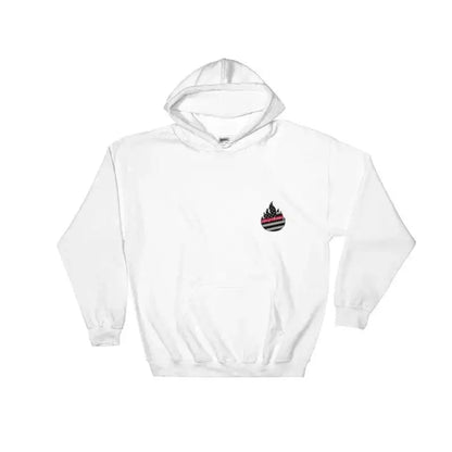 White hooded sweatshirt with flame logo, No Rest - Hoodie perfect for sport grey style