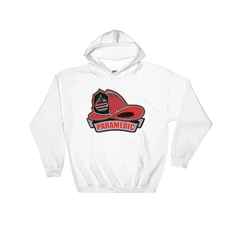 White Hooded Sweatshirt with Paramedic Helmet Logo Design - Helmet - Hoodie