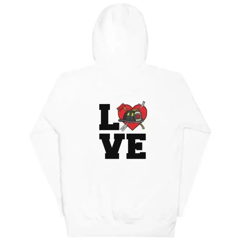 White Womens Love Hoodie featuring LOVE text and a red heart with a football design