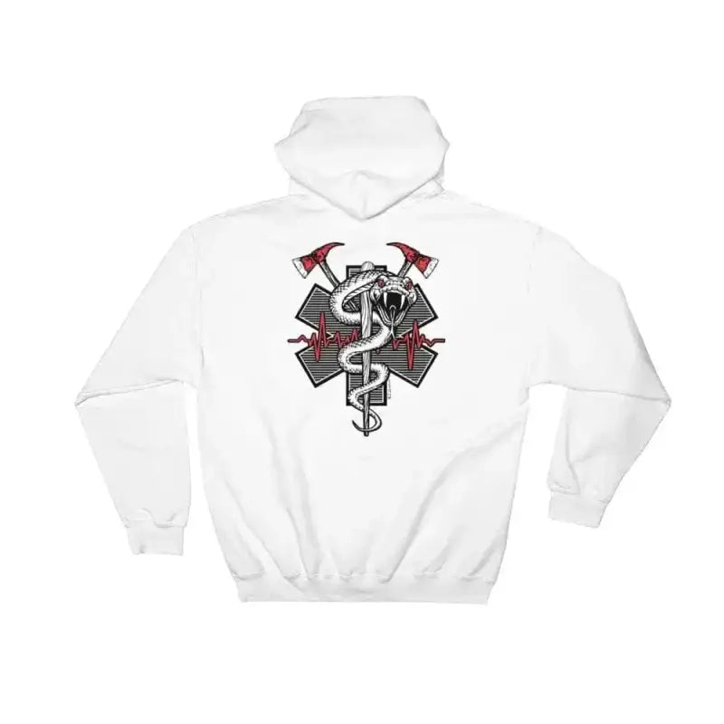 White hoodie sweatshirt for first responders featuring Firefighter Star of Life symbol