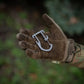 M-Tac Aluminum Carabiner on a brown work glove for Backpack Molle use