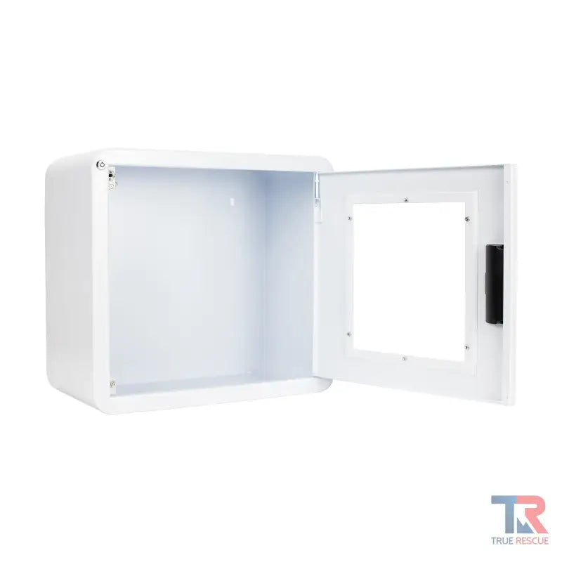 White metal electrical enclosure box with open door from Premium Rounded Bleeding Control Cabinet