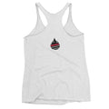 White EMS Women’s Racerback Tank with black and red flame logo for tattoos matter fans