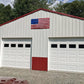 White and red barn-style garage with American flag for Firefighter American Flag product