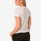 Back view of a White Women’s Short-Sleeve Underscrub for comfort and style