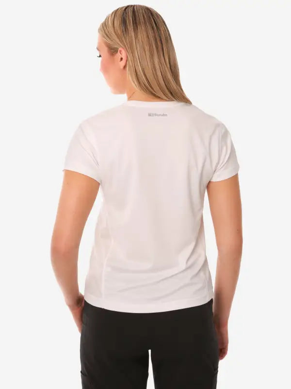 Back view of a White Women’s Short-Sleeve Underscrub for stylish comfort