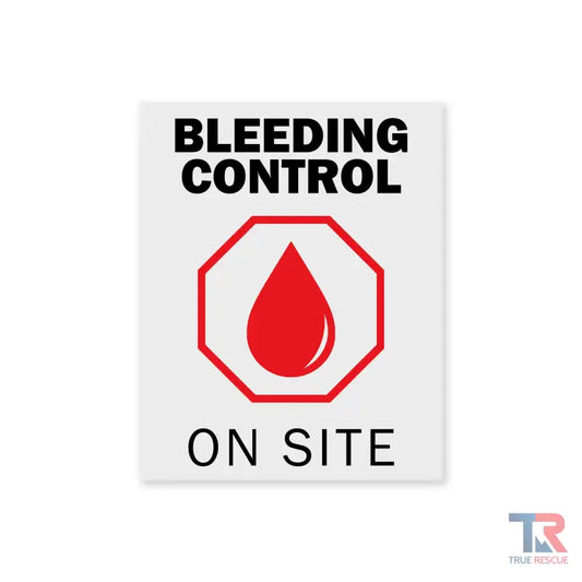 Bleeding Control On Site Decal for first responders featuring a red stop sign design