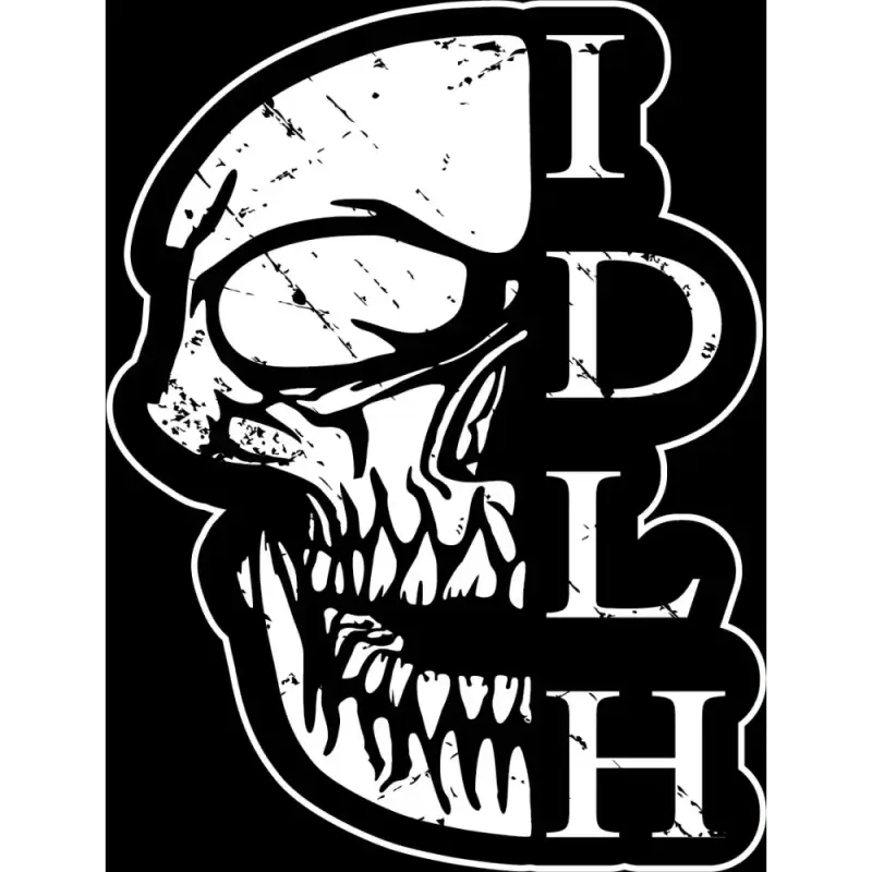 White skull design with IDLH text on black for O.G. Skull stickers 3’’x4’’ for first responders