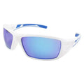 White METEL M30 Safety sunglasses with blue mirror lens and blue accents for outdoor use