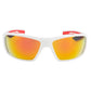 White METEL M30 Safety sunglasses with orange-red mirrored lenses and red accents