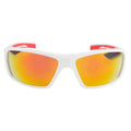 White METEL M30 Safety sunglasses with orange-red mirrored lenses and red accents
