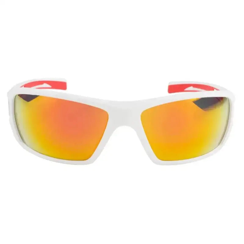 White METEL M30 Safety sunglasses with orange-red mirrored lenses and red accents