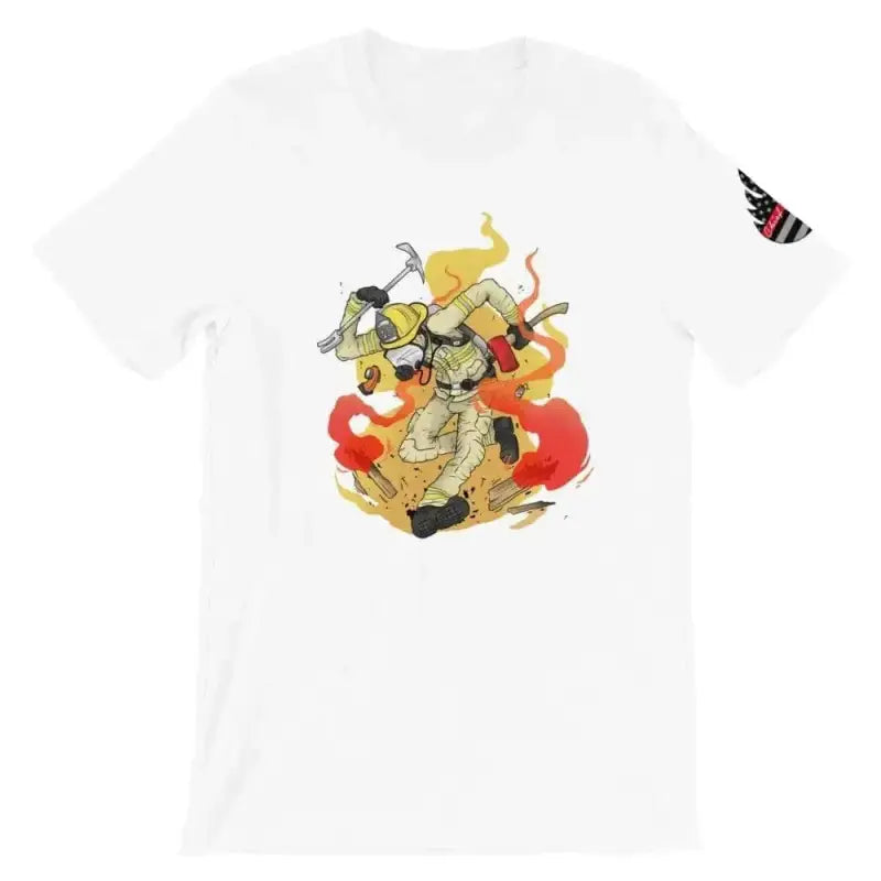 White t-shirt with samurai warriors illustration available in Dark Grey Heather and Athletic Heather