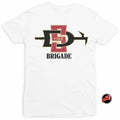 White Aztec Tee featuring a bold fire brigade logo for first responders