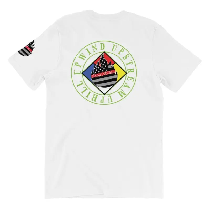 White Chief Miller Hazmat t-shirt with American flag logo and text design