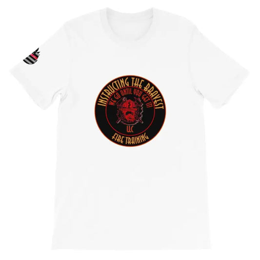 White t-shirt featuring Avenging the Patriot logo for Instructing the Bravest short sleeve