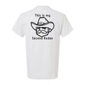 White T-shirt with cowboy graphic from My Second Rodeo safety yellow T-shirt collection