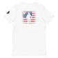 White t-shirt with distressed American flag and soldier silhouette, available in Dark Grey Heather