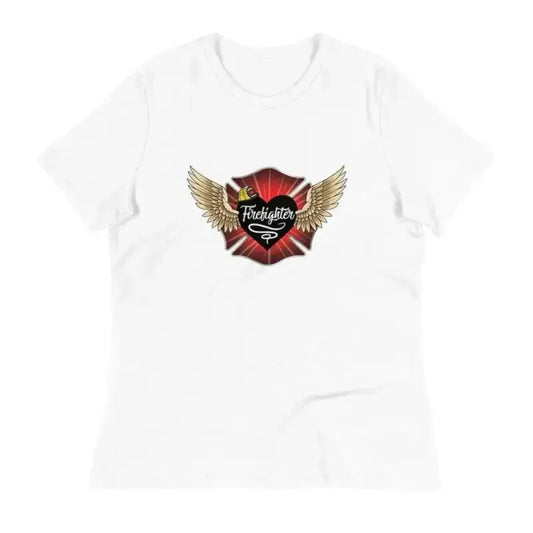 White T-shirt with firefighter emblem in Heather Prism Lilac, Winged Heart design