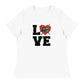 Women’s Relaxed T-Shirt featuring LOVE text and KC heart design on athletic heather