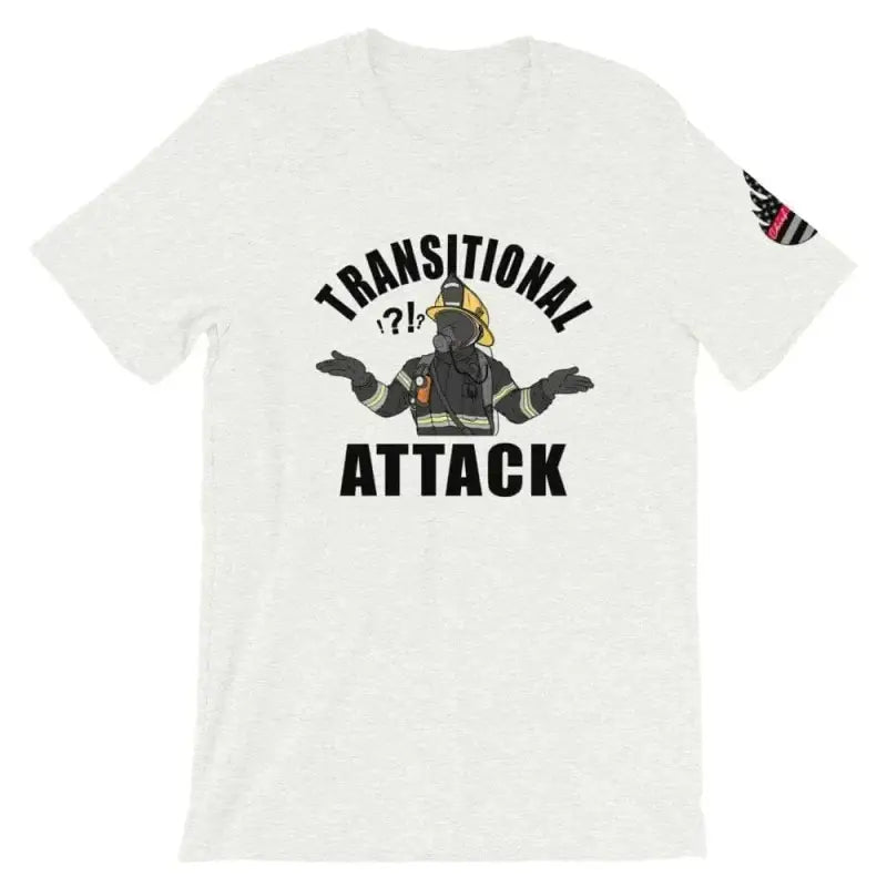 White Transitional Attack short sleeve t-shirt with firefighter graphic design