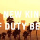 White text A NEW KIND OF DUTY BELT over sunset palm trees for D1 Buckle Basketweave Duty Belt