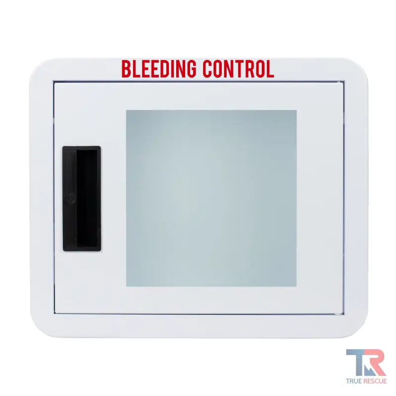 White wall-mounted Premium Rounded Bleeding Control Cabinet with black handle