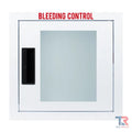 White wall-mounted bleeding control cabinet with black handle for fully recessed bleeding