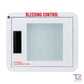 White wall-mounted Premium Rounded Bleeding Control Cabinet with warning label and black handle