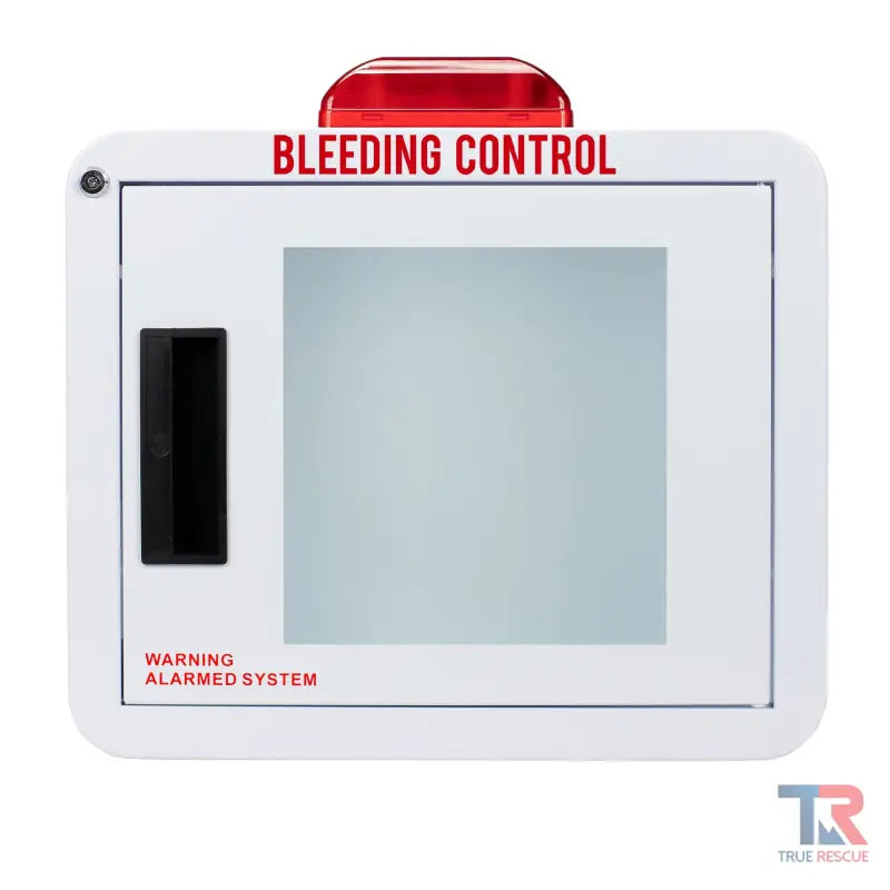 White wall-mounted Premium Rounded Bleeding Control Cabinet with glass front panel