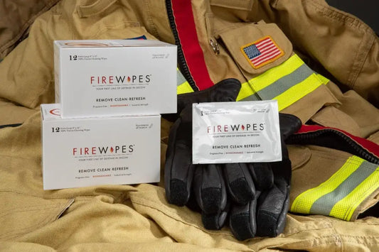 Fire Wipes - Box of 12 with firefighting gloves for skin decontamination wipes