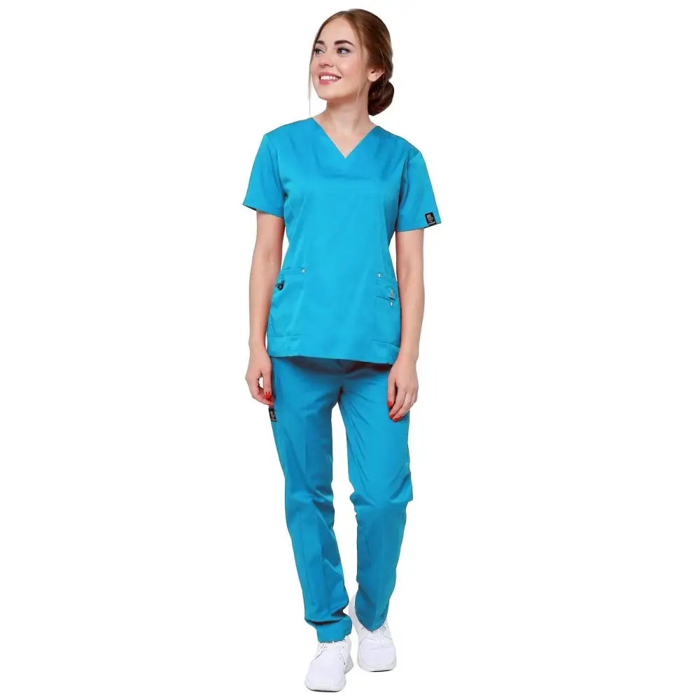 Women’s 11 Pocket Stretch Slim Fit Uniform Scrubs - Style ST408 - Turquoise / XS - Women’s Scrubs Sets