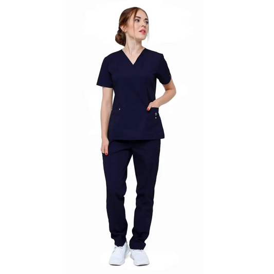 Women’s 11 Pocket Stretch Slim Fit Uniform Scrubs - Style ST408 - Navy / XS - Women’s Scrubs Sets