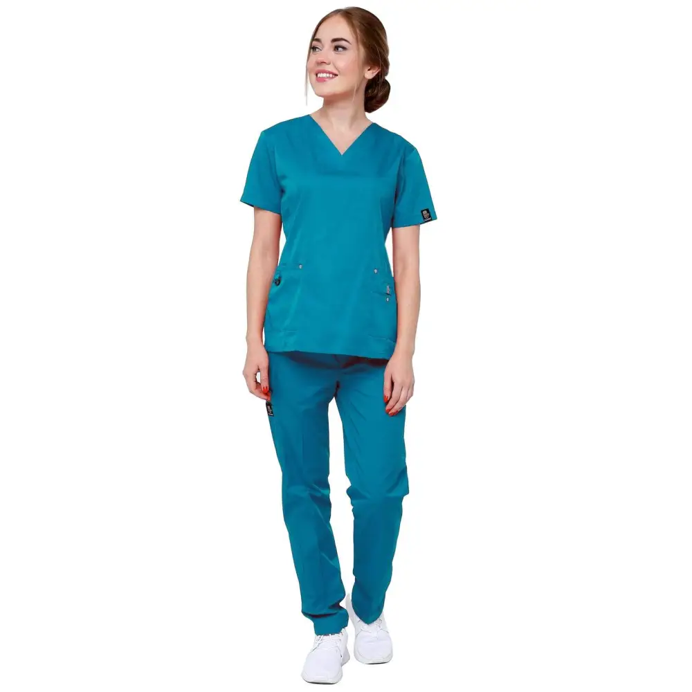 Women’s 11 Pocket Stretch Slim Fit Uniform Scrubs - Style ST408 - Teal / XS - Women’s Scrubs Sets