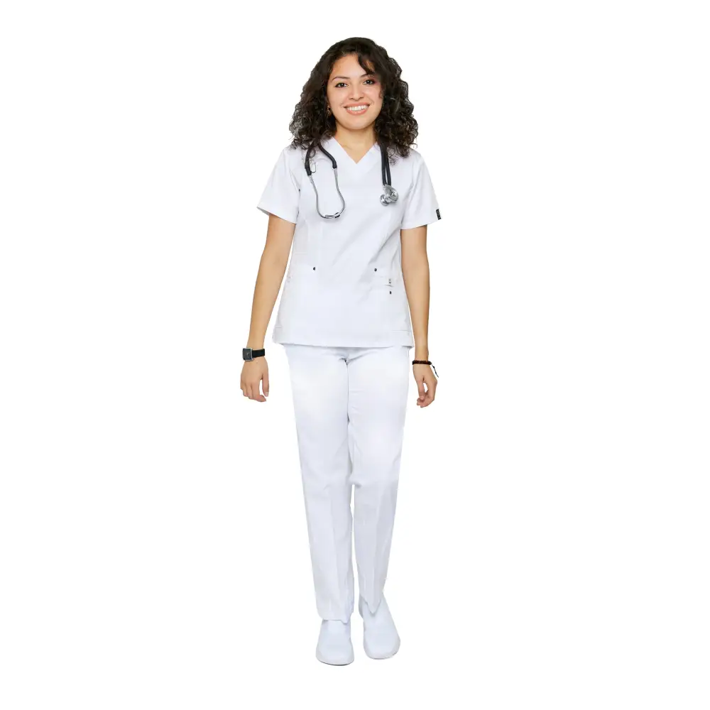 Women’s 11 Pocket Stretch Slim Fit Uniform Scrubs - Style ST408 - White / XS - Women’s Scrubs Sets