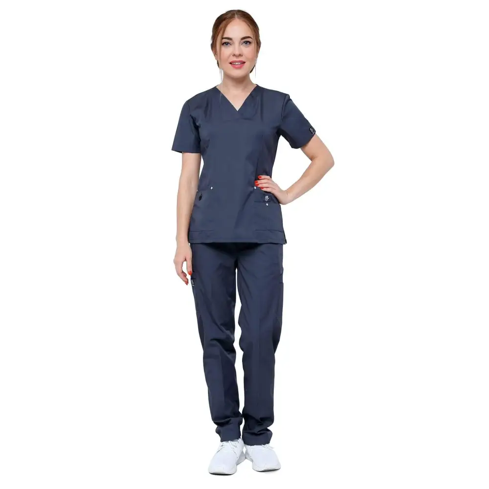 Women’s 11 Pocket Stretch Slim Fit Uniform Scrubs - Style ST408 - Pewter / XS - Women’s Scrubs Sets