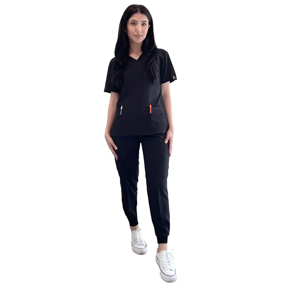 Women’s 4-Way Extreme Stretch Jogger Scrubs - Style ST100-JR - Black / X-Small - Women’s Scrubs Sets