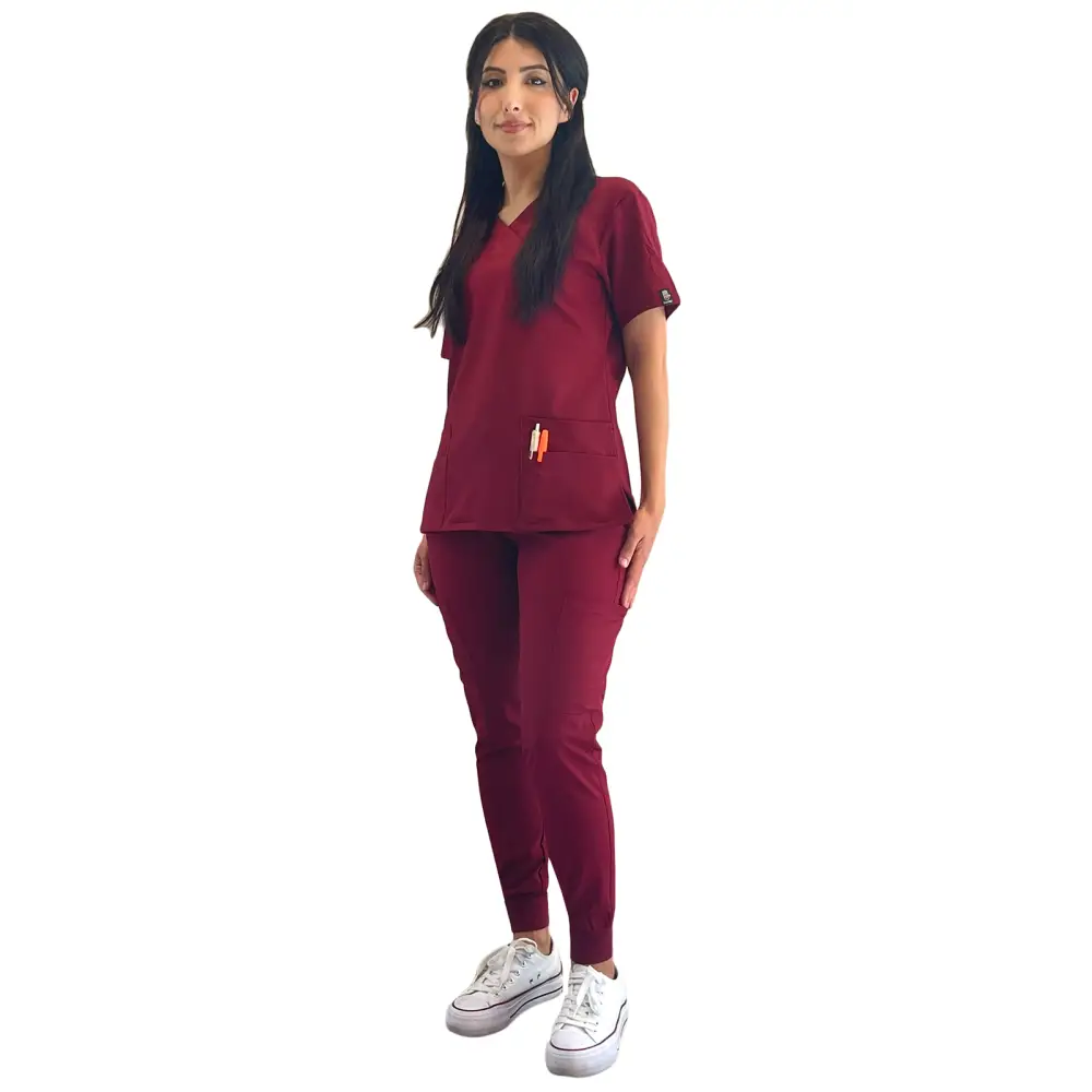 Women’s 4-Way Extreme Stretch Jogger Scrubs - Style ST100-JR - Maroon / X-Small - Women’s Scrubs Sets