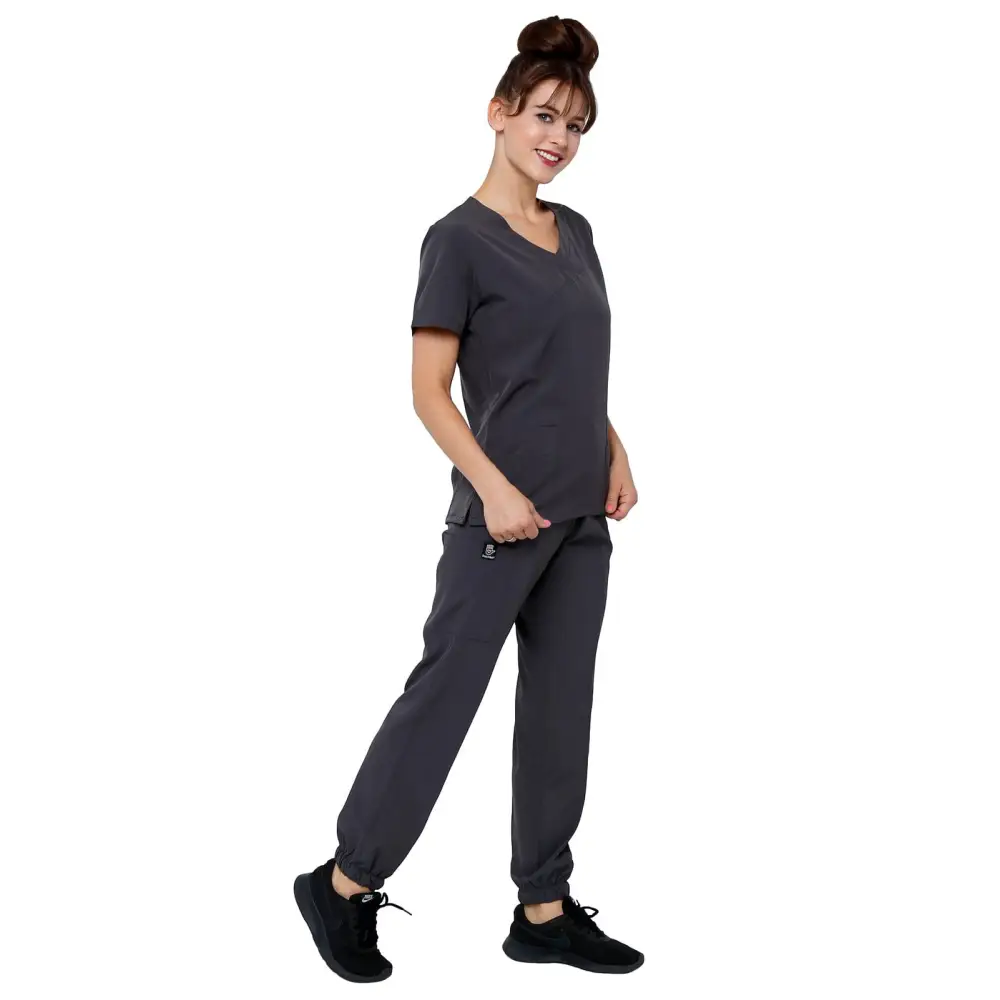 Women’s 4-Way Extreme Stretch Jogger Scrubs - Style ST100-JR - Pewter / X-Small - Women’s Scrubs Sets