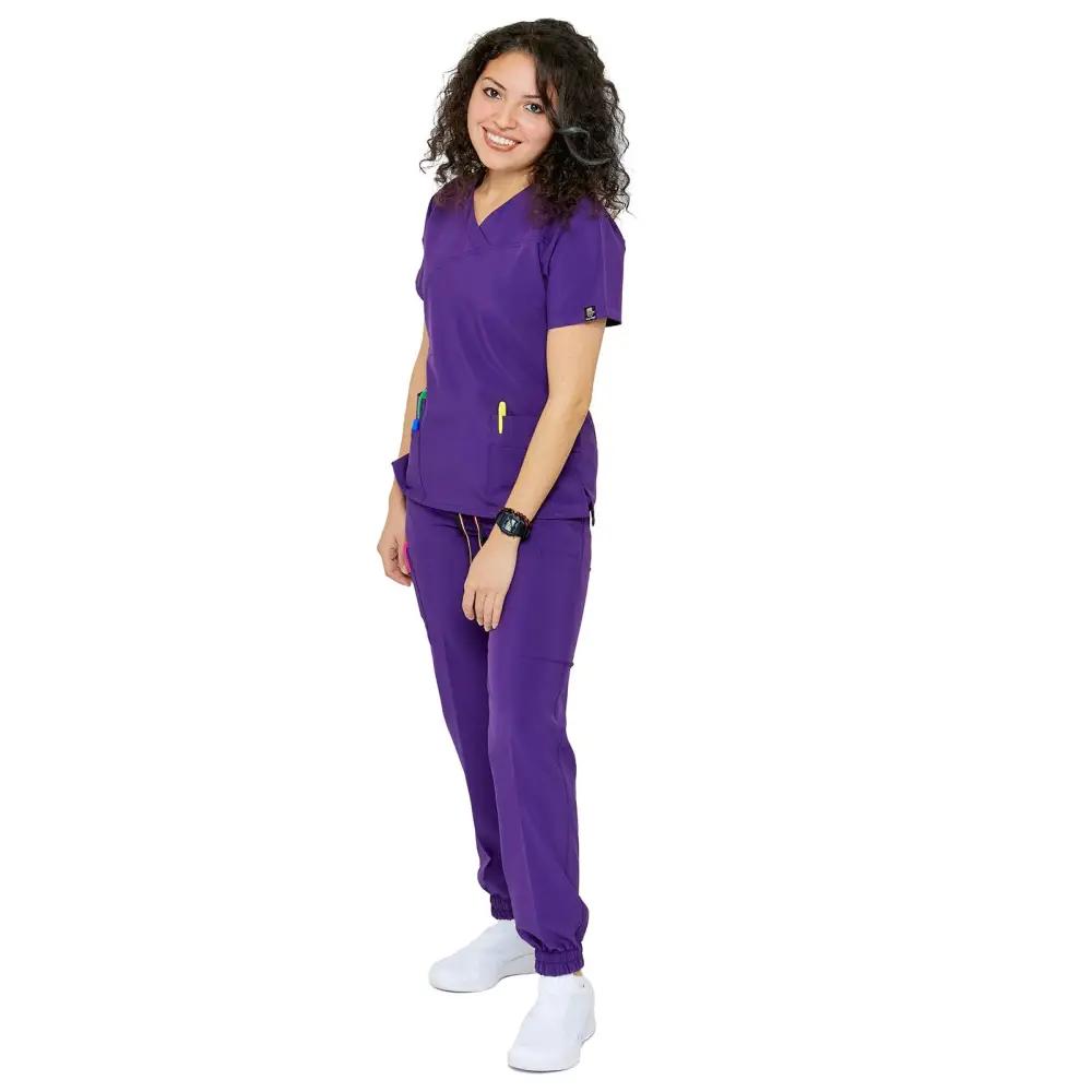 Women’s 4-Way Extreme Stretch Jogger Scrubs - Style ST100-JR - Purple / X-Small - Women’s Scrubs Sets