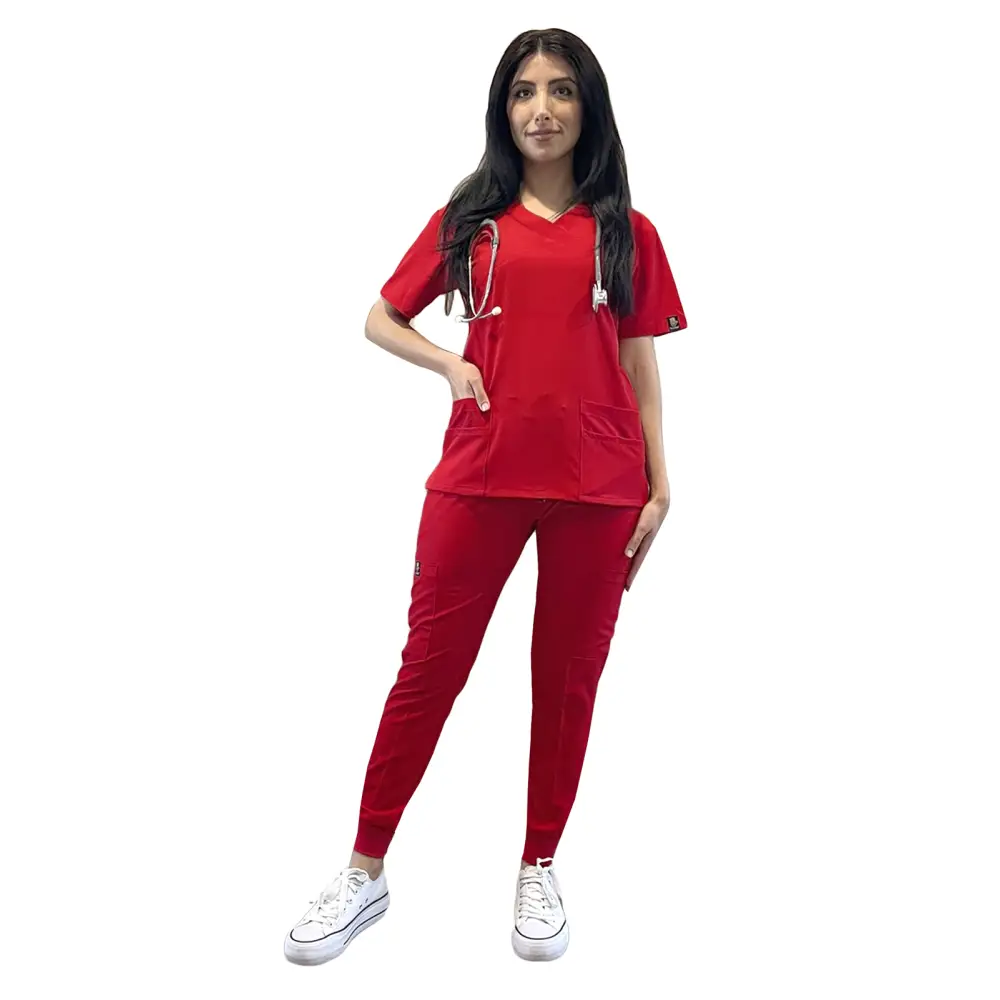 Women’s 4-Way Extreme Stretch Jogger Scrubs - Style ST100-JR - Red / X-Small - Women’s Scrubs Sets