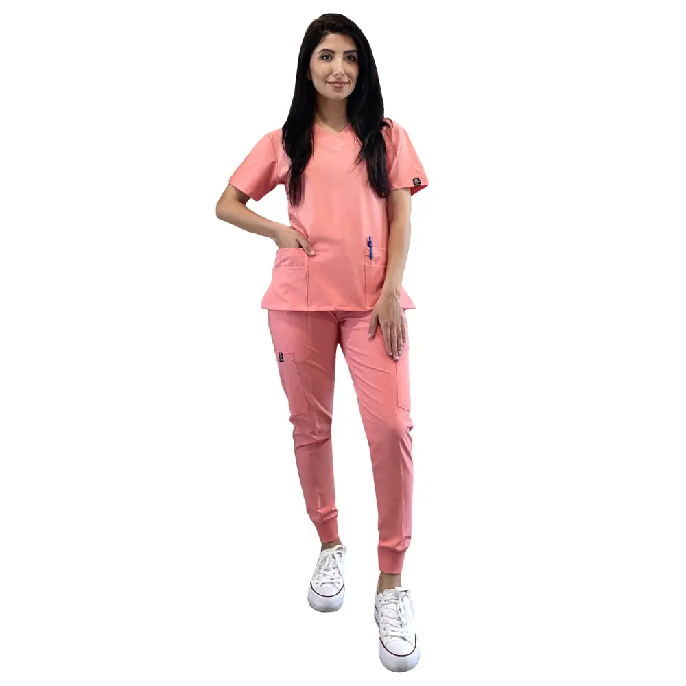 Women’s 4-Way Extreme Stretch Jogger Scrubs - Style ST100-JR - Rose Gold / X-Small - Women’s Scrubs Sets