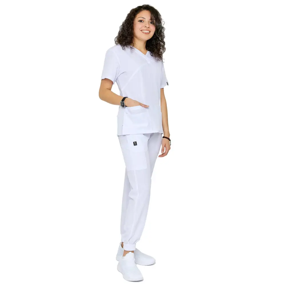 Women’s 4-Way Extreme Stretch Jogger Scrubs - Style ST100-JR - White / X-Small - Women’s Scrubs Sets